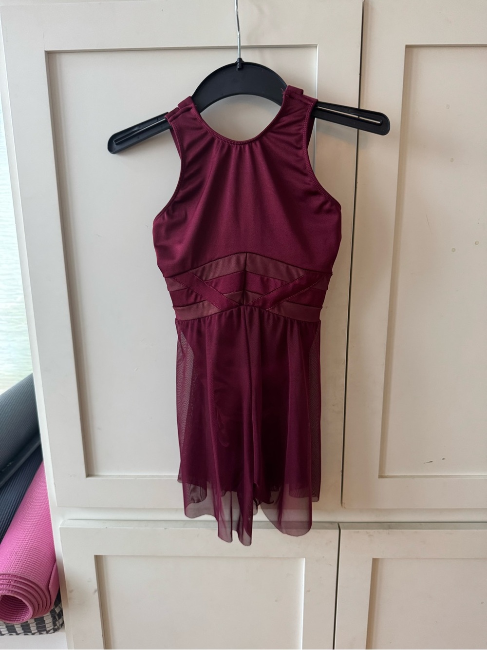 Girls' Burgundy Mesh Panel Dance Dress - Kids Costume